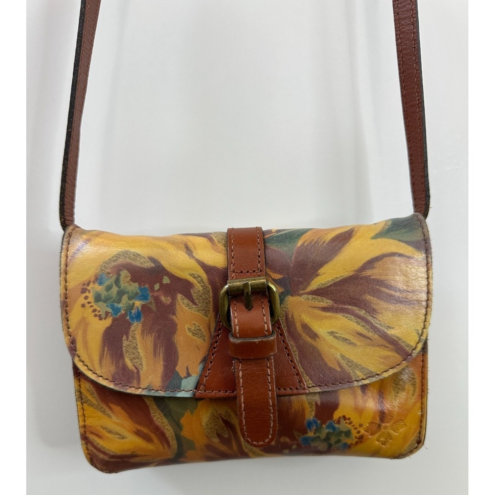 Patricia Nash Torri Crossbody Bag Leather Floral Hand Painted Yellow Tan Multi - Picture 4 of 16